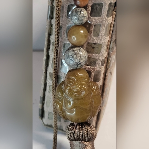 RARE Rafael Sanchez Suede Leather Crossbody BUDDHA stone charm, beads & tassels - Picture 10 of 15